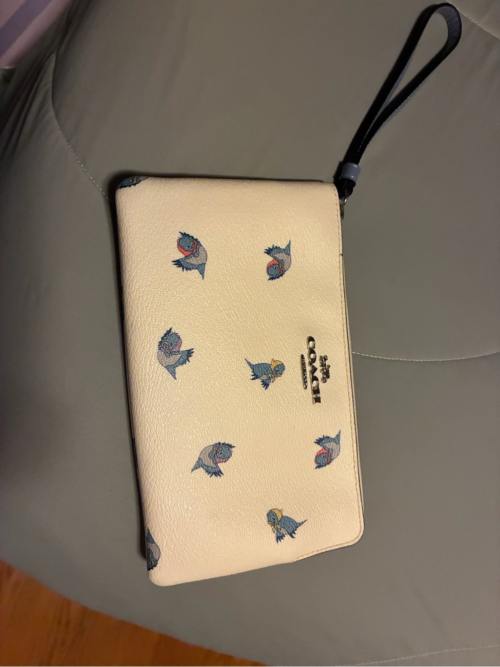 2021 Cinderella Coach Cream Bird Print Wristlet Wallet